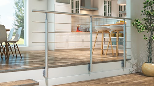 Wall mounted Prova Alu 5 banister dividing kitchen and living room  