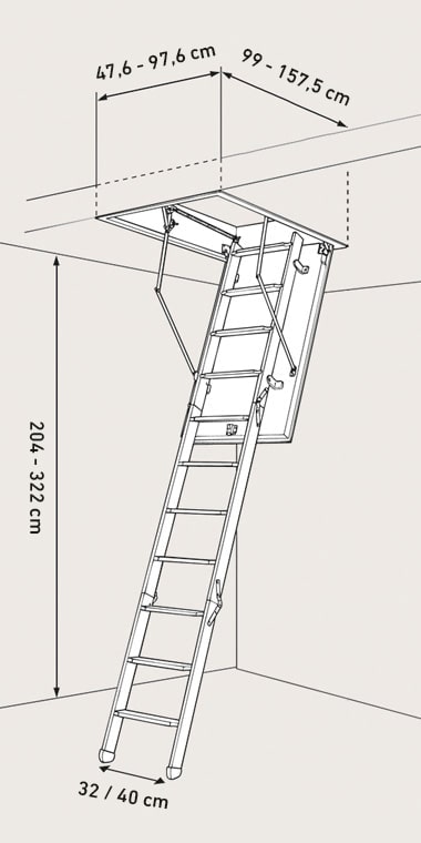 Schody strychowe ClickFix 76 rysunek techniczny, pomiar Schody strychowe ClickFix 76 rysunek techniczny, pomiar